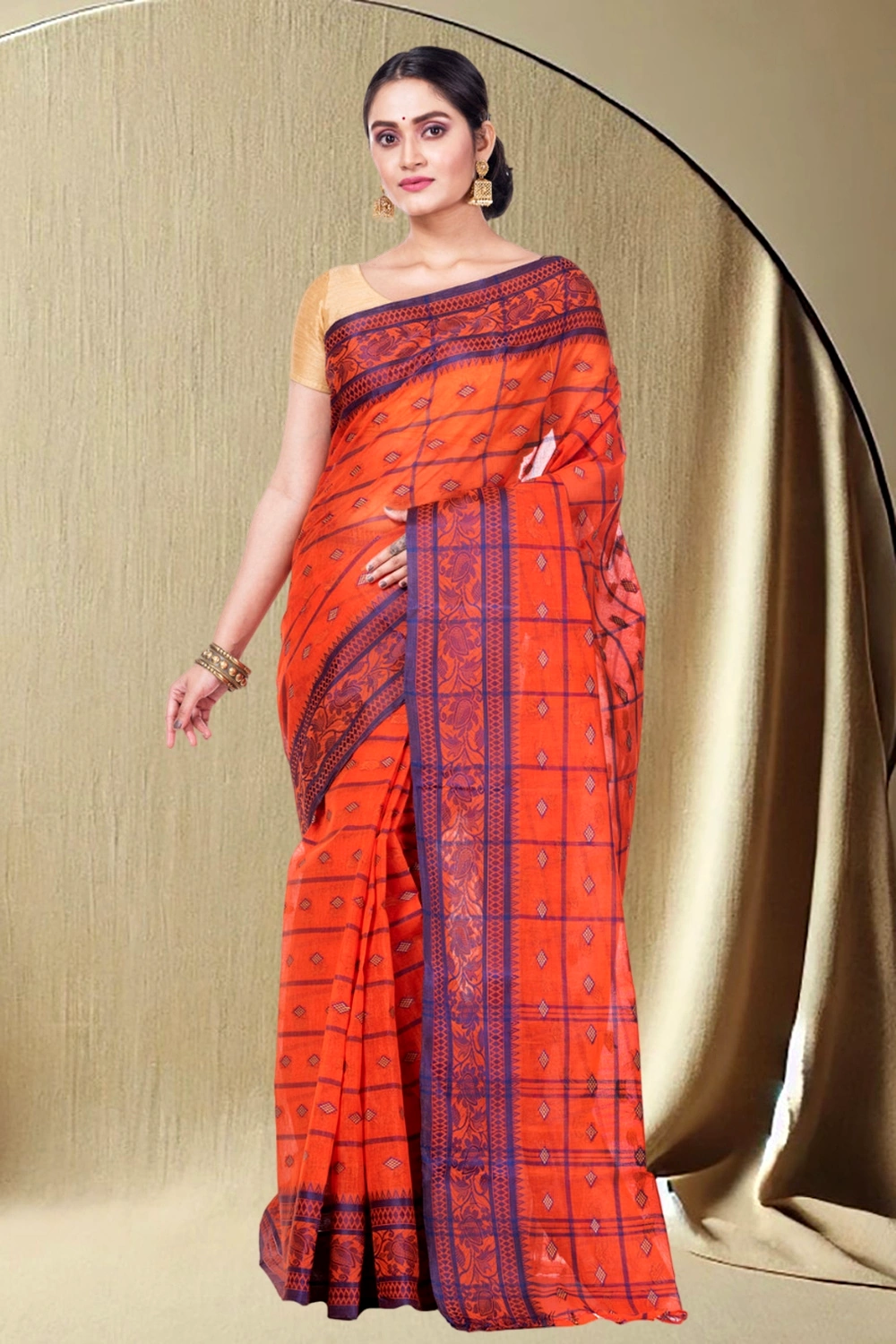 Orange Pure Cotton Diamond_Tant Tant Saree (644)