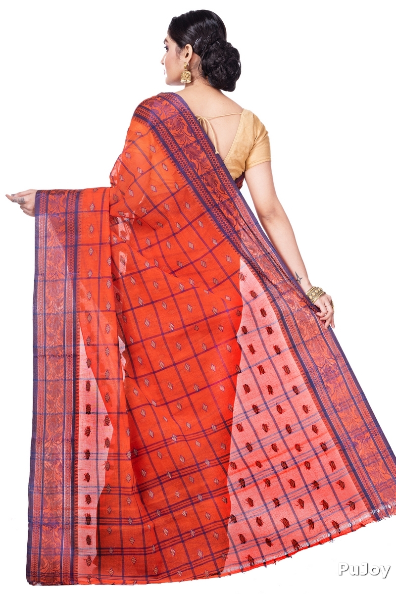 Orange Pure Cotton Diamond_Tant Tant Saree (644)