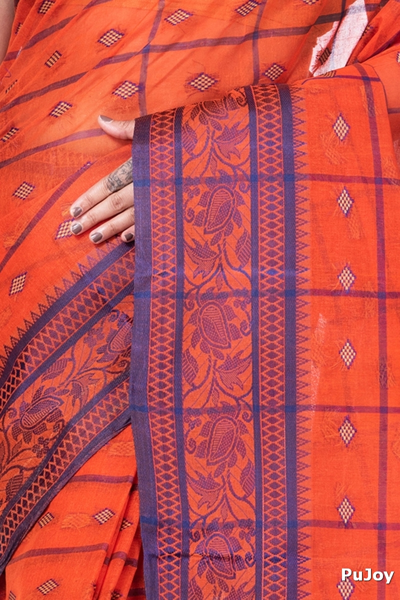 Orange Pure Cotton Diamond_Tant Tant Saree (644)