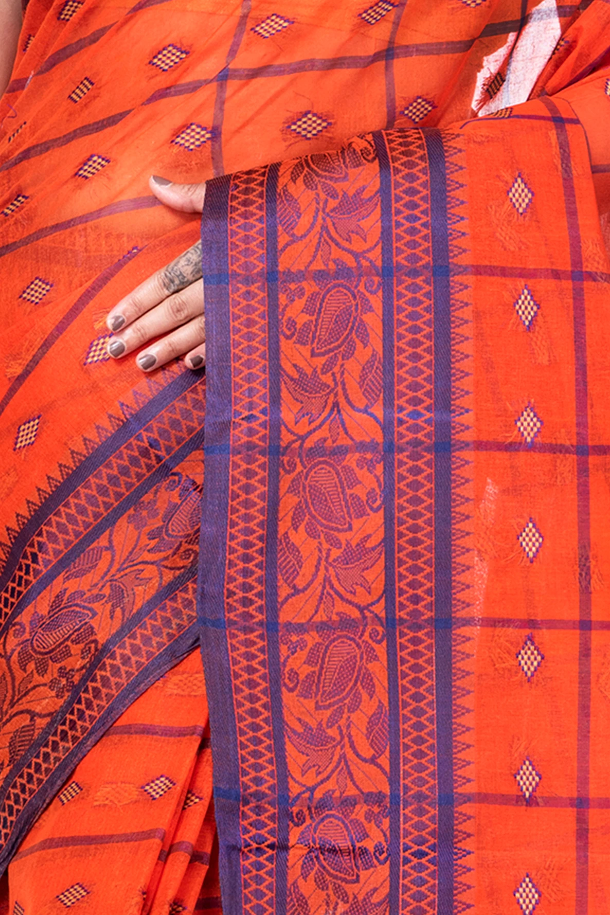 Orange Pure Cotton Diamond_Tant Tant Saree (644)