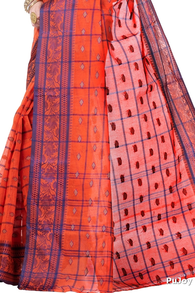 Orange Pure Cotton Diamond_Tant Tant Saree (644)
