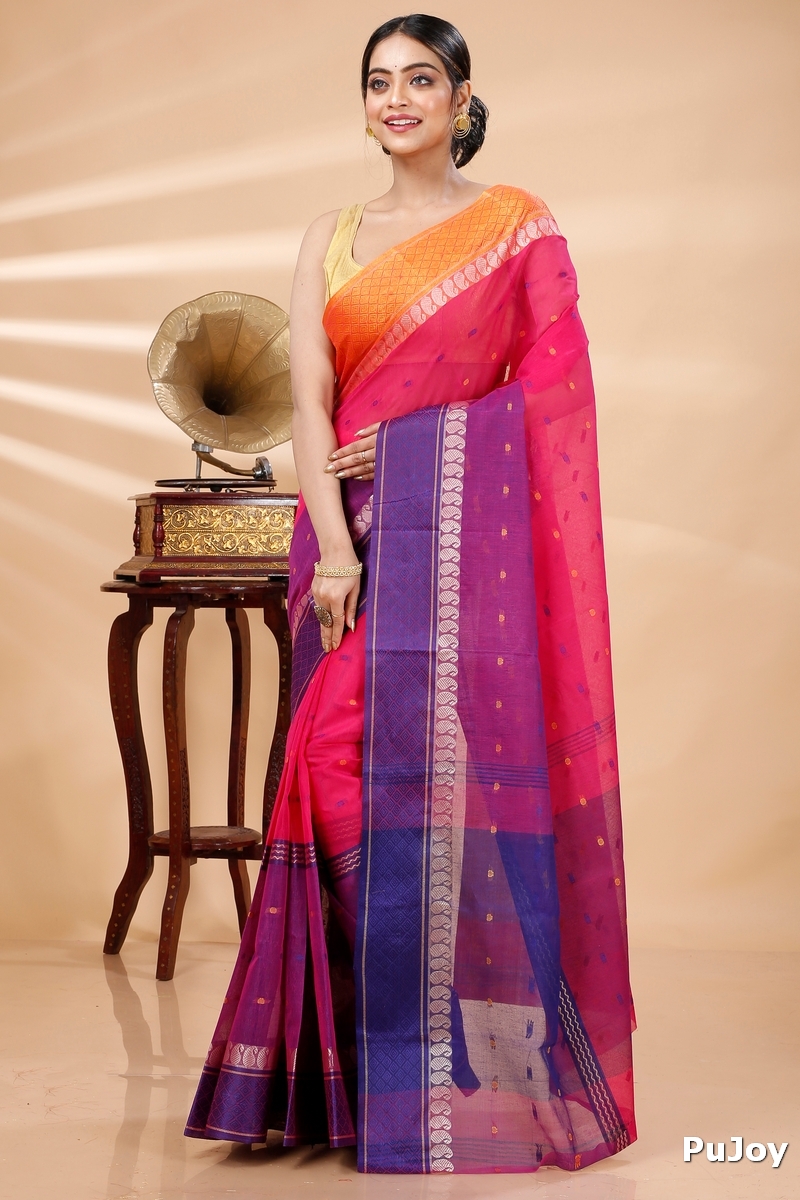 Pink Pure Cotton Ganga Jamuna_Buti Tant Saree (647)