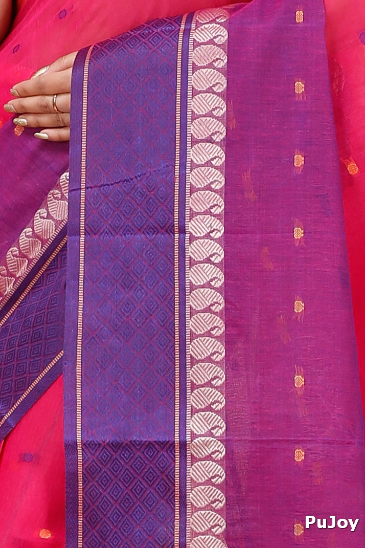 Pink Pure Cotton Ganga Jamuna_Buti Tant Saree (647)