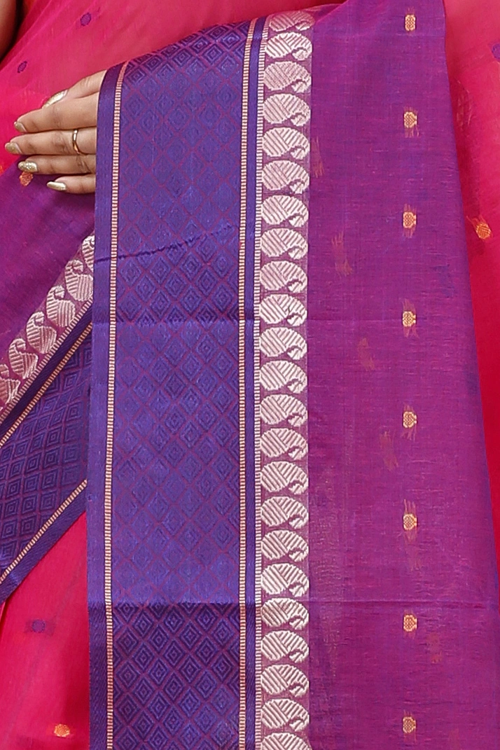 Pink Pure Cotton Ganga Jamuna_Buti Tant Saree (647)
