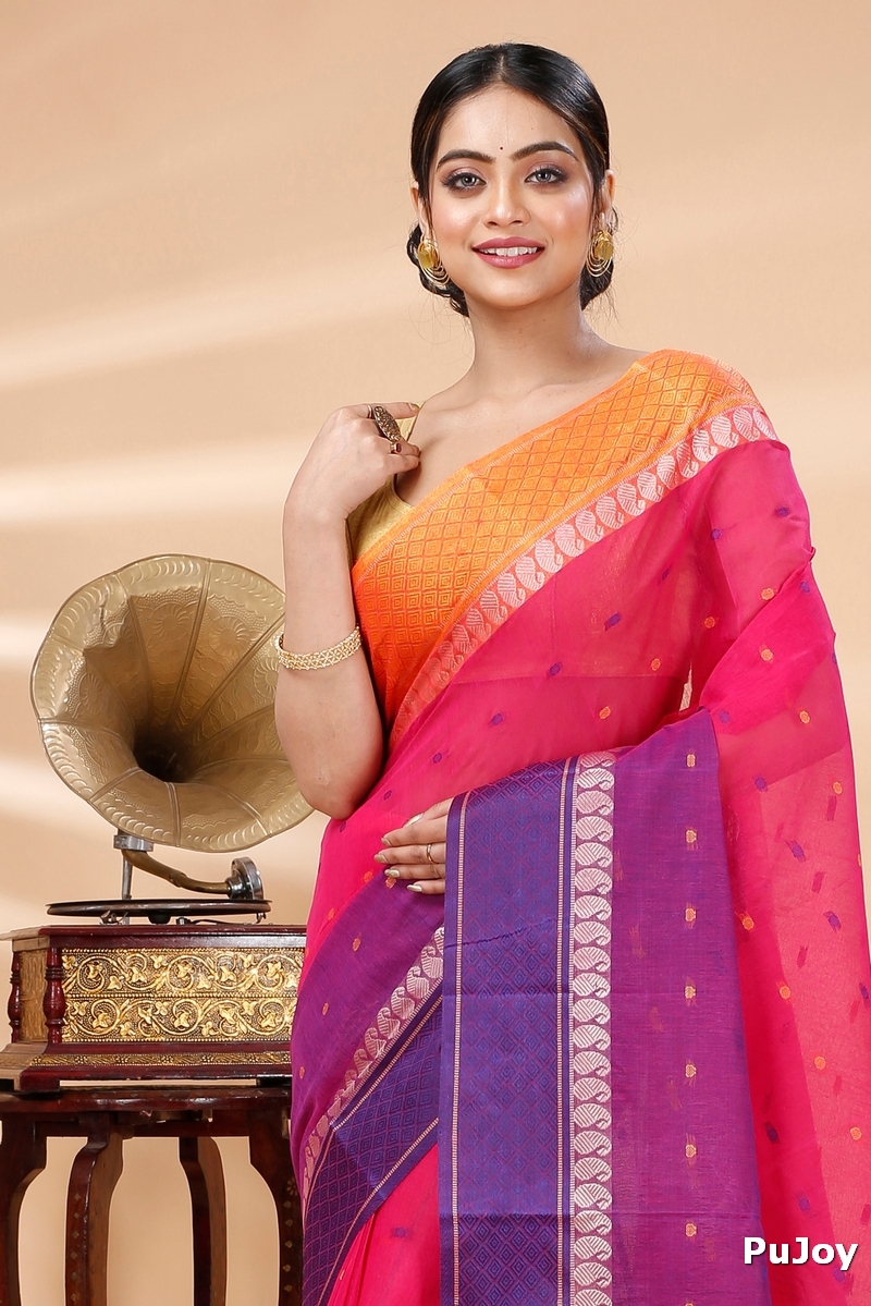 Pink Pure Cotton Ganga Jamuna_Buti Tant Saree (647)
