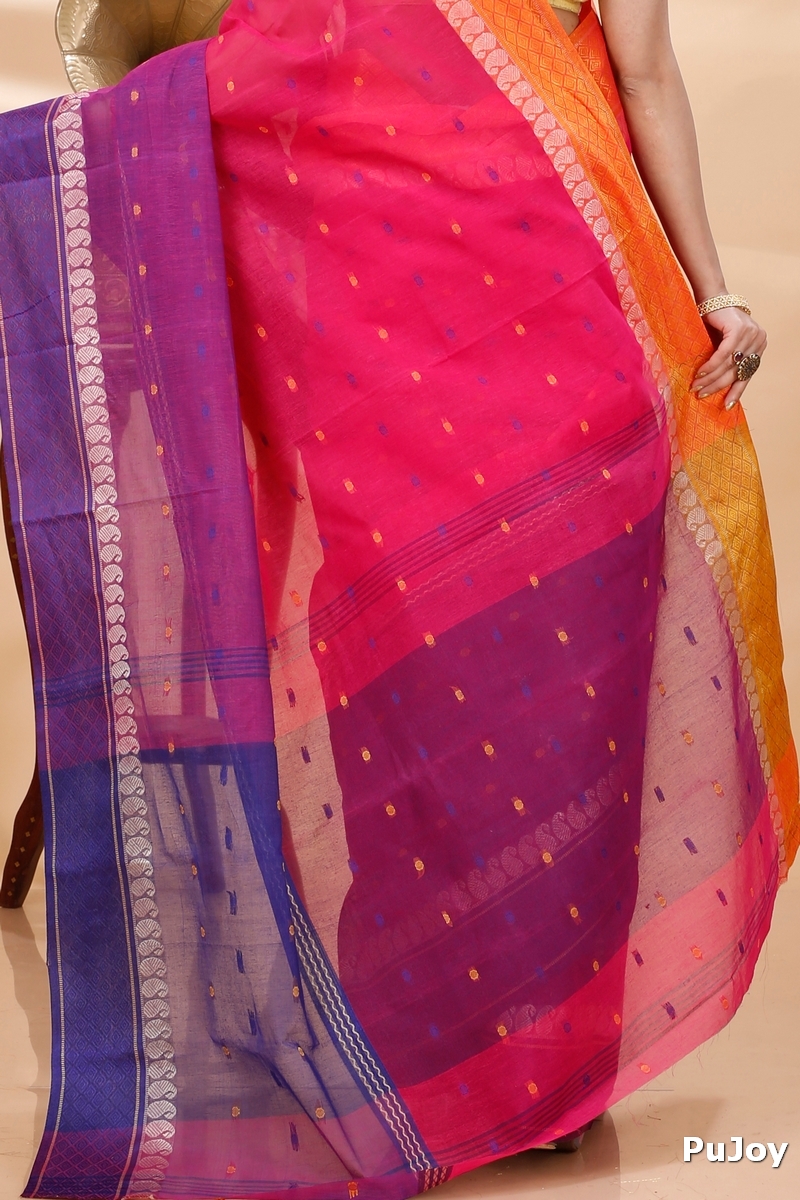 Pink Pure Cotton Ganga Jamuna_Buti Tant Saree (647)