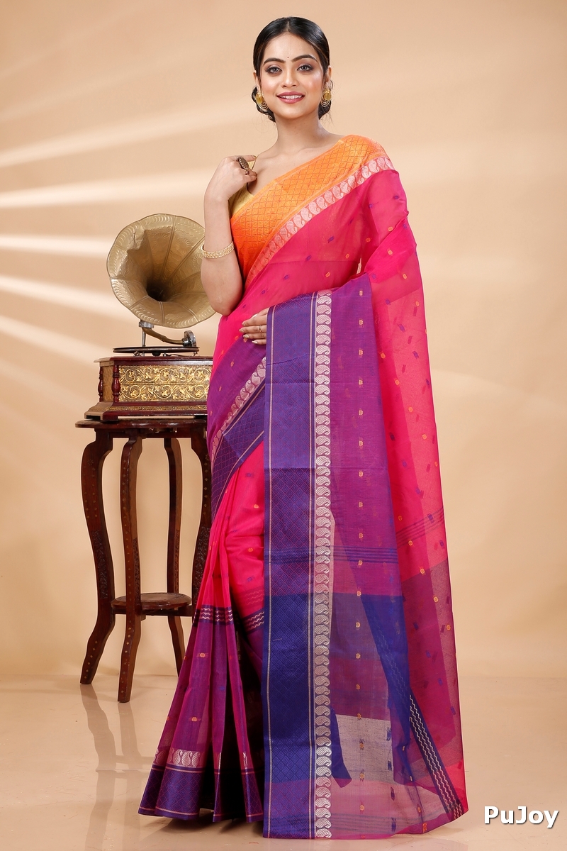 Pink Pure Cotton Ganga Jamuna_Buti Tant Saree (647)