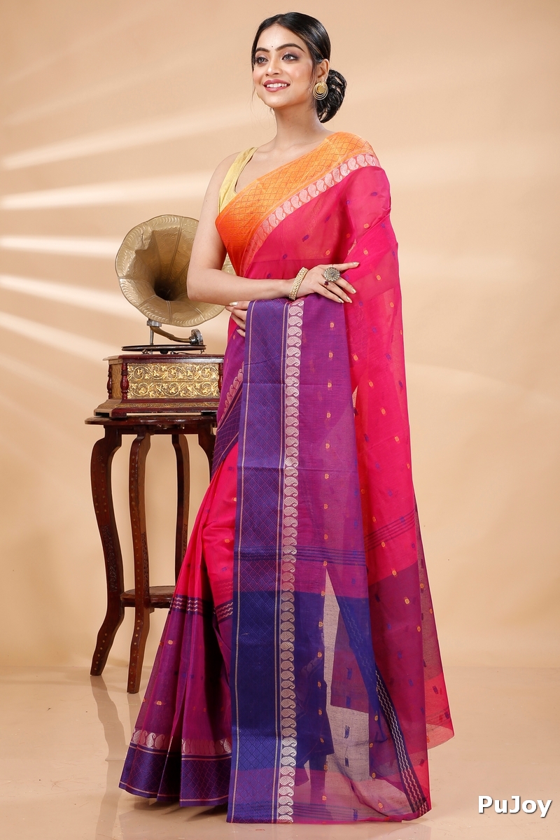 Pink Pure Cotton Ganga Jamuna_Buti Tant Saree (647)