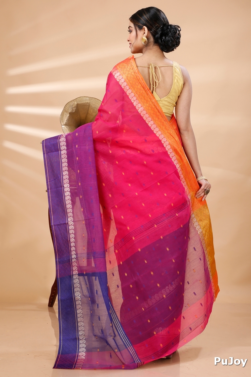 Pink Pure Cotton Ganga Jamuna_Buti Tant Saree (647)