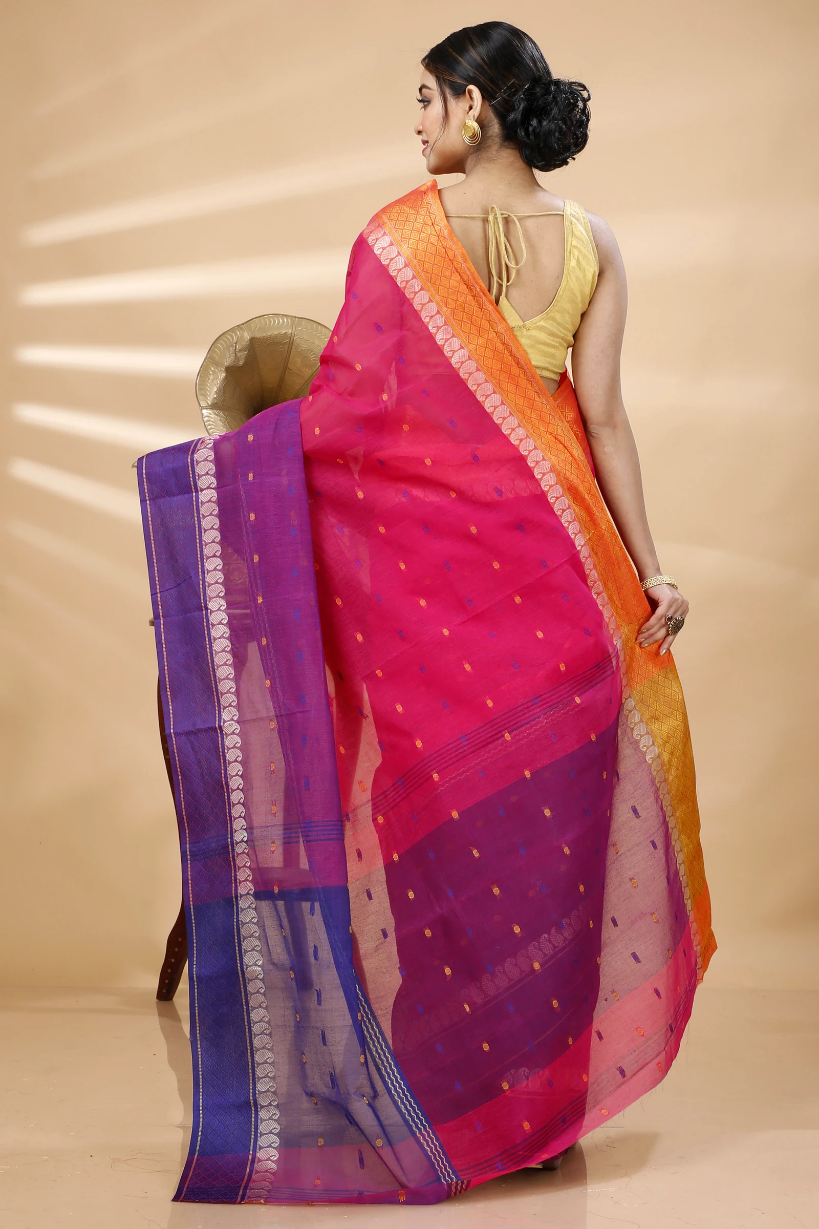 Pink Pure Cotton Ganga Jamuna_Buti Tant Saree (647)