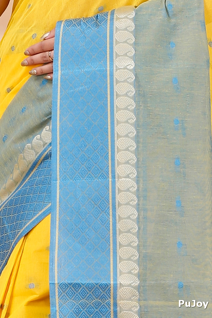 Yellow Pure Cotton Ganga Jamuna_Buti Tant Saree (648)