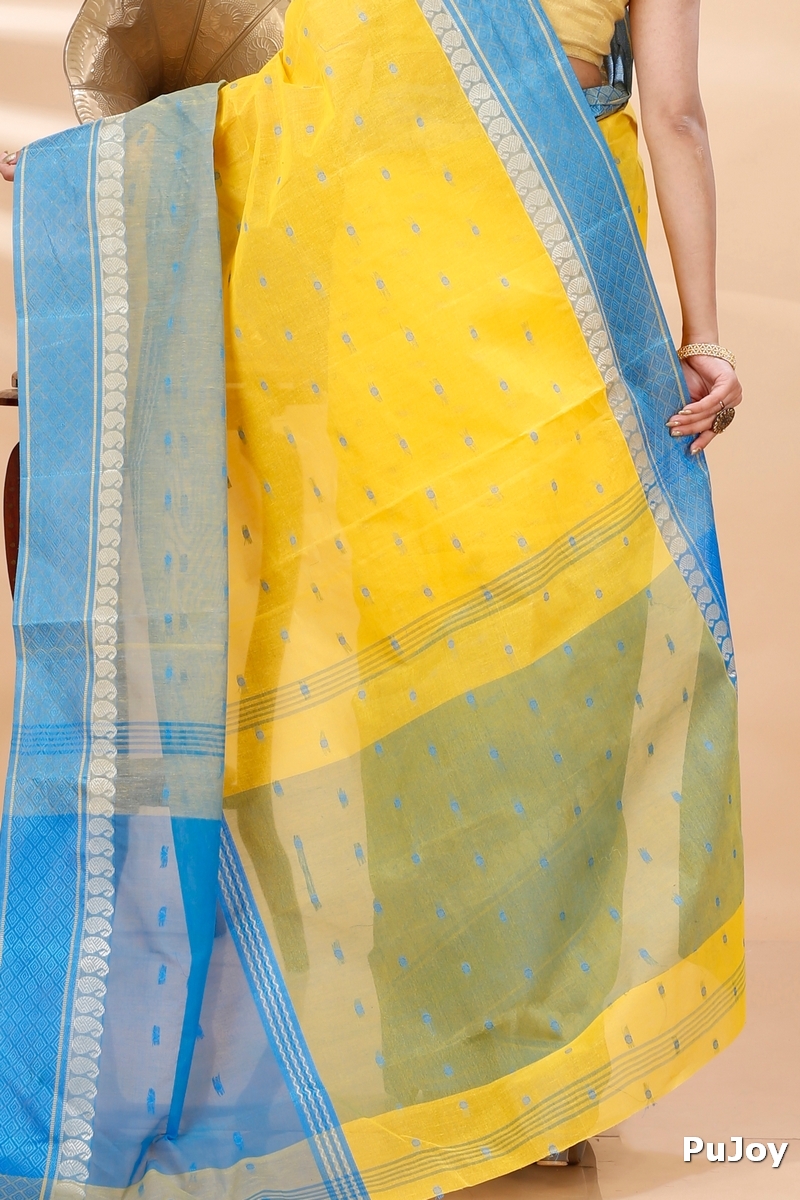 Yellow Pure Cotton Ganga Jamuna_Buti Tant Saree (648)