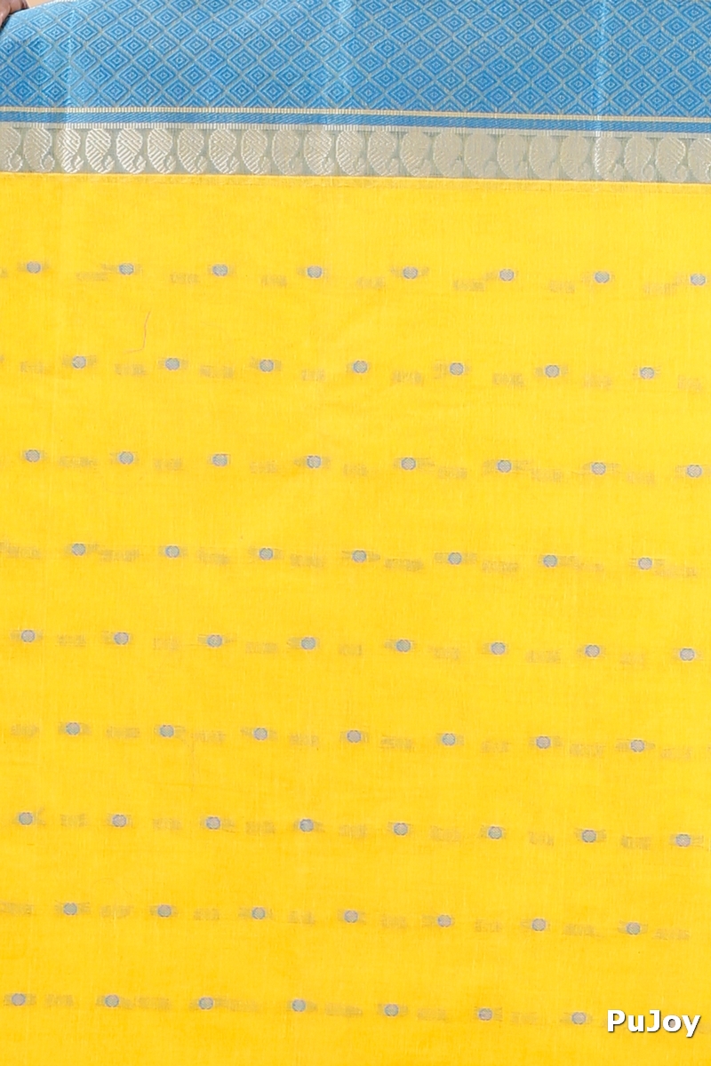 Yellow Pure Cotton Ganga Jamuna_Buti Tant Saree (648)