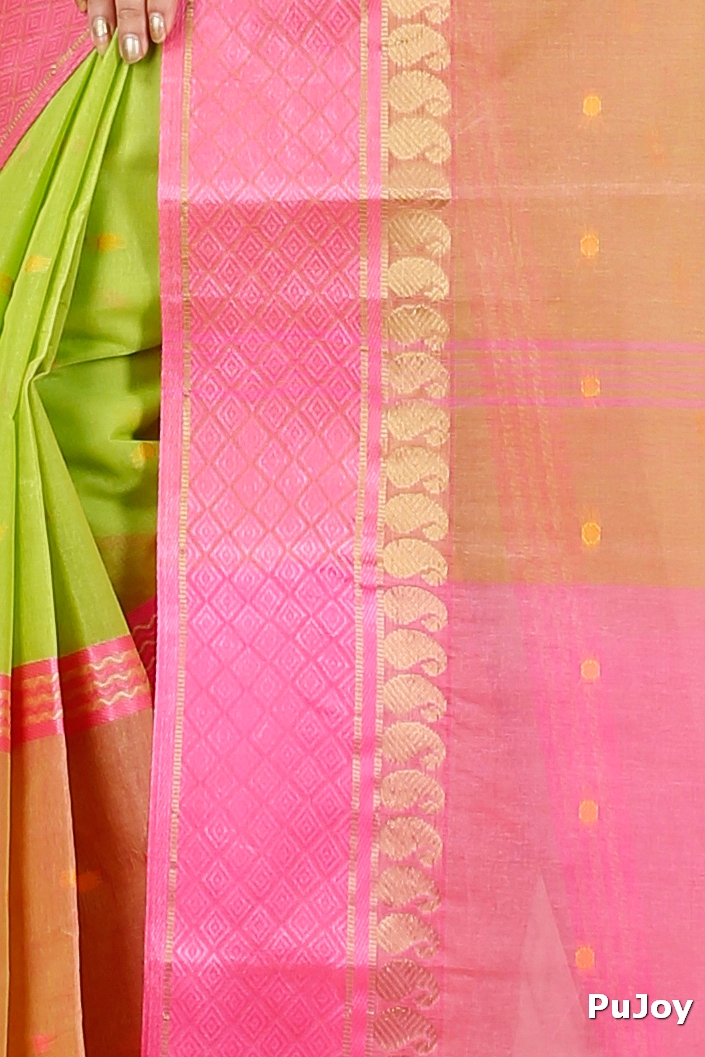 Light Green Pure Cotton Ganga Jamuna_Buti Tant Saree (649)