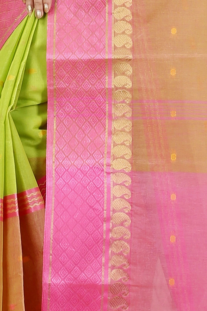 Light Green Pure Cotton Ganga Jamuna_Buti Tant Saree (649)