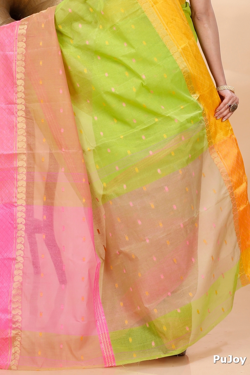 Light Green Pure Cotton Ganga Jamuna_Buti Tant Saree (649)