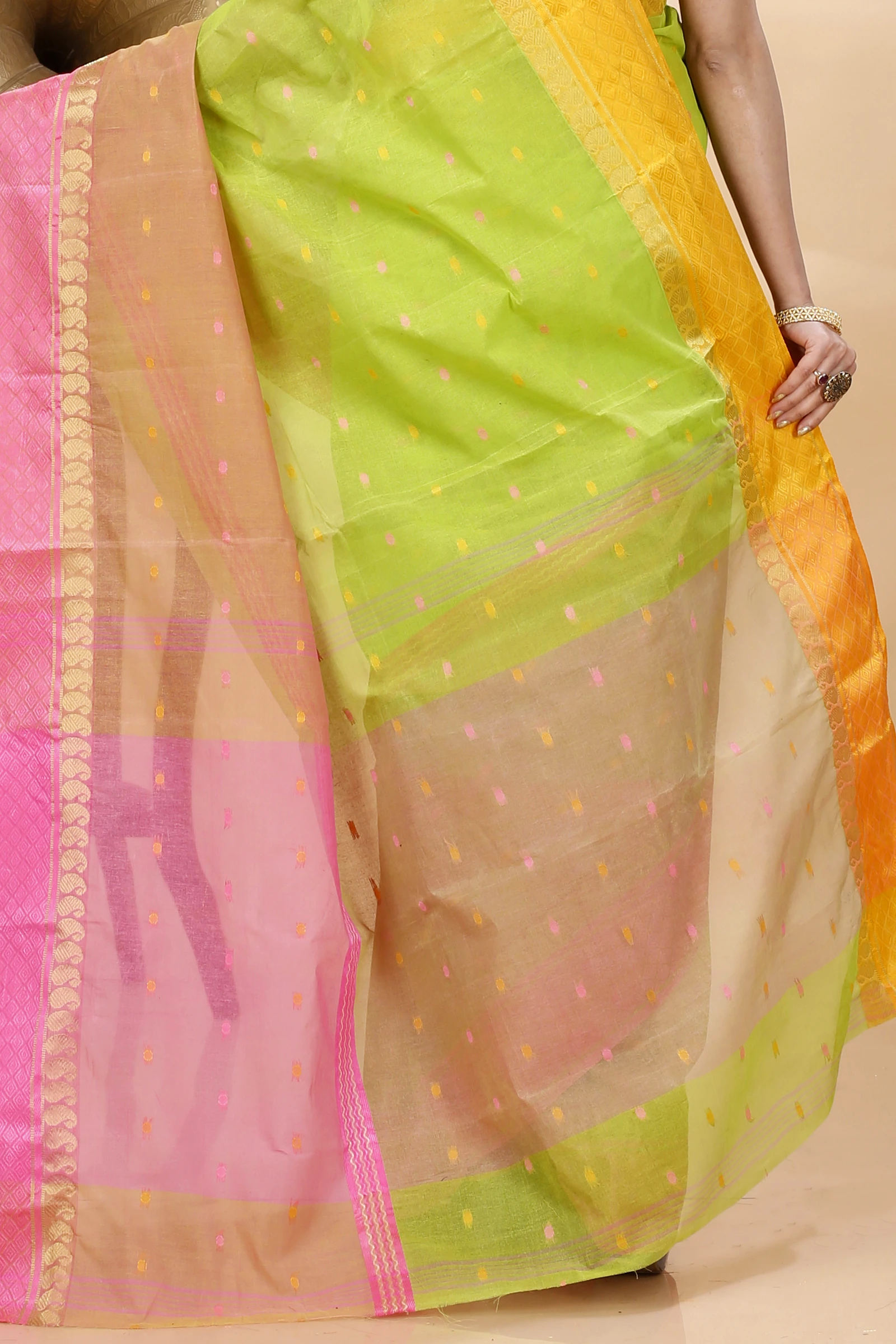 Light Green Pure Cotton Ganga Jamuna_Buti Tant Saree (649)
