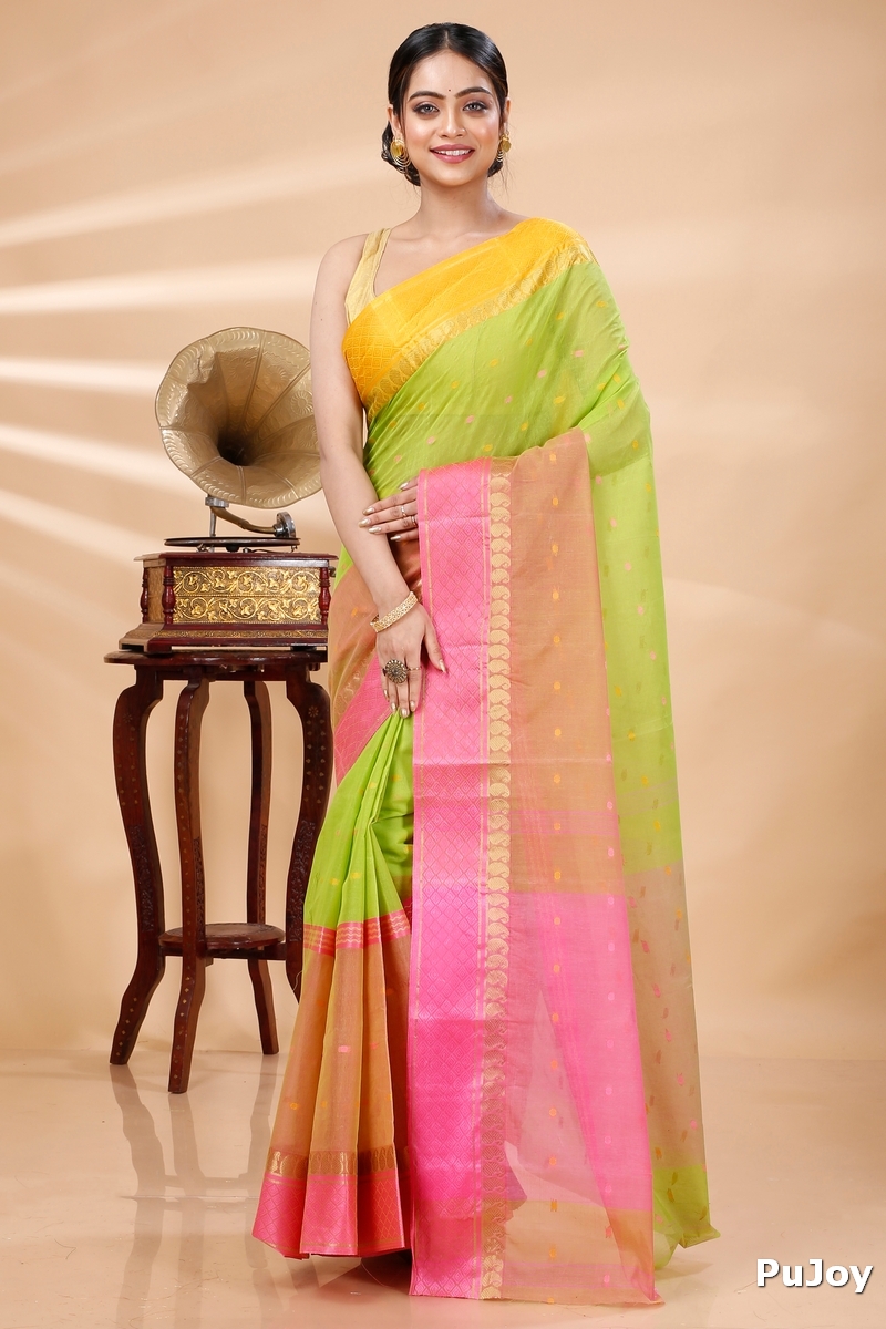 Light Green Pure Cotton Ganga Jamuna_Buti Tant Saree (649)