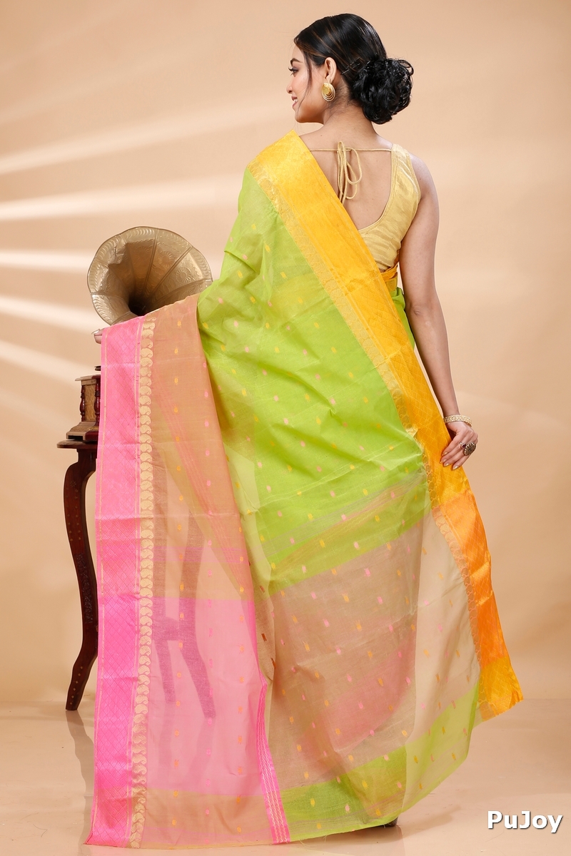 Light Green Pure Cotton Ganga Jamuna_Buti Tant Saree (649)