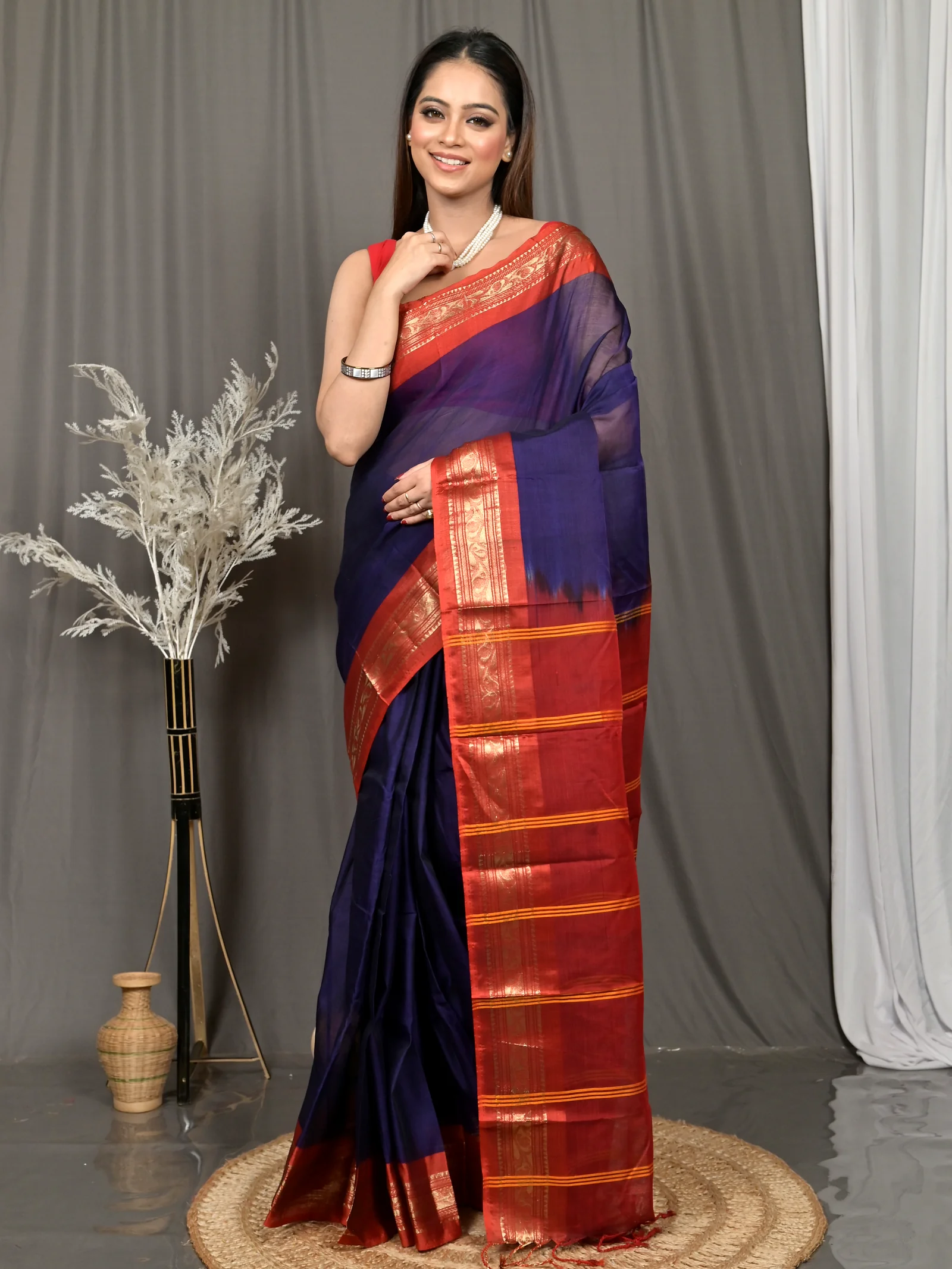 Dark Blue Cotton Parlik Gadwal Saree  (65)