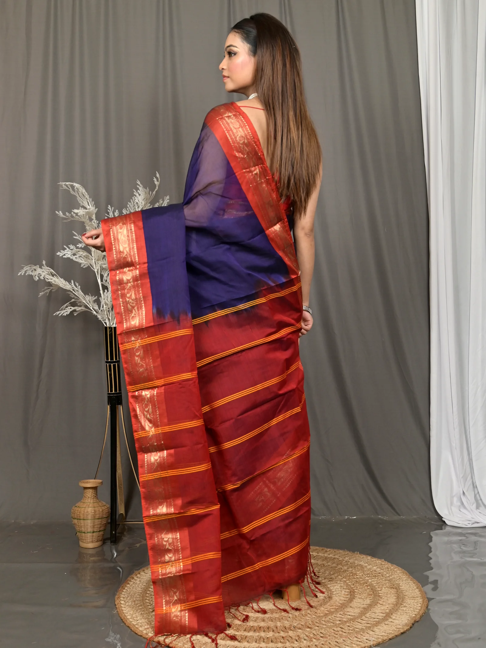 Dark Blue Cotton Parlik Gadwal Saree  (65)