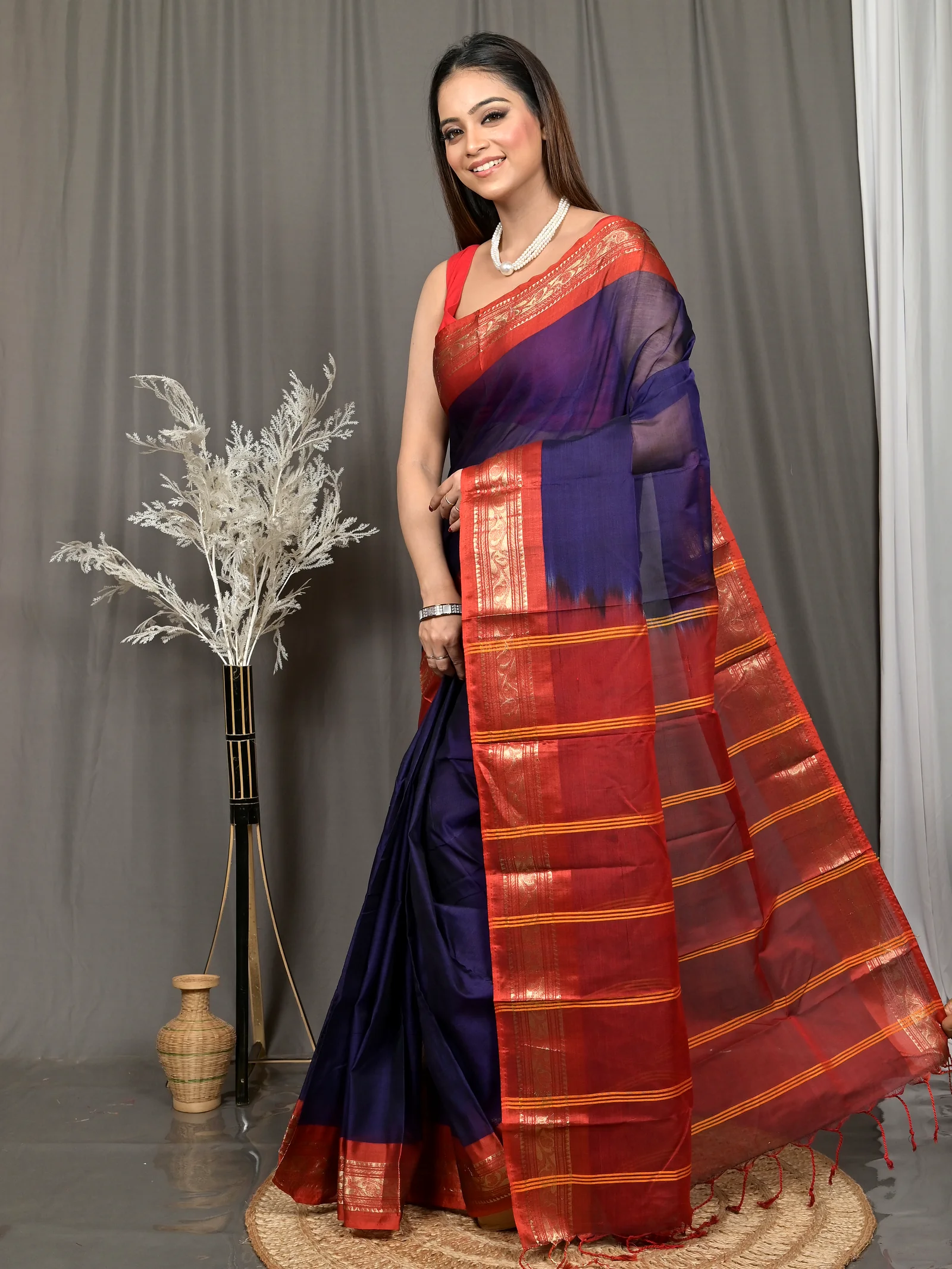 Dark Blue Cotton Parlik Gadwal Saree  (65)