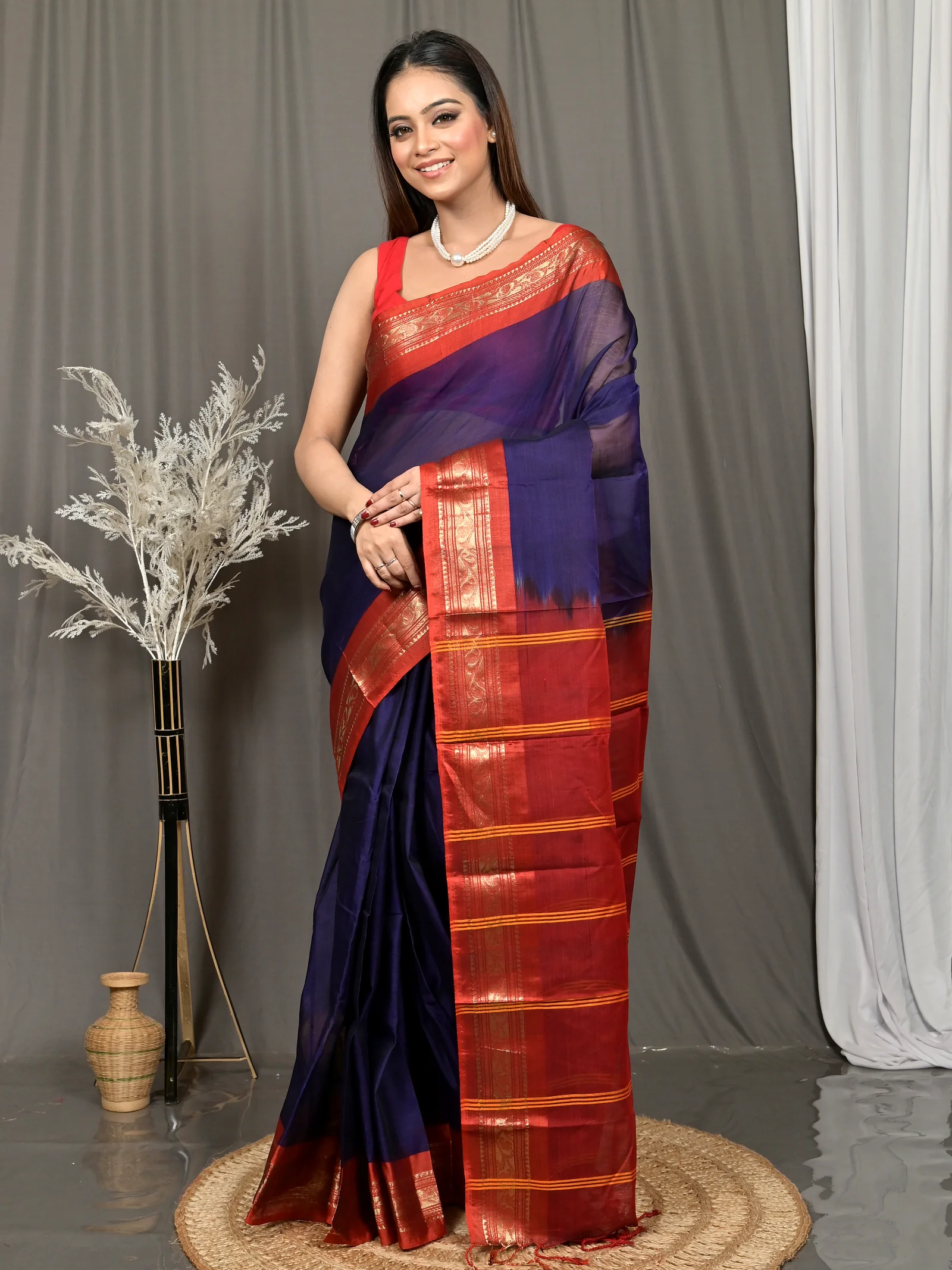 Dark Blue Cotton Parlik Gadwal Saree  (65)