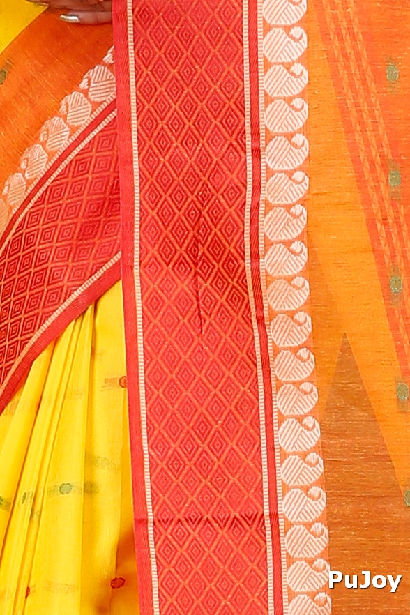 Yellow Pure Cotton Ganga Jamuna_Buti Tant Saree (650)