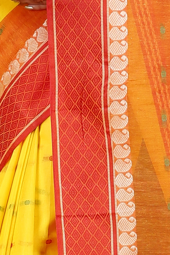 Yellow Pure Cotton Ganga Jamuna_Buti Tant Saree (650)