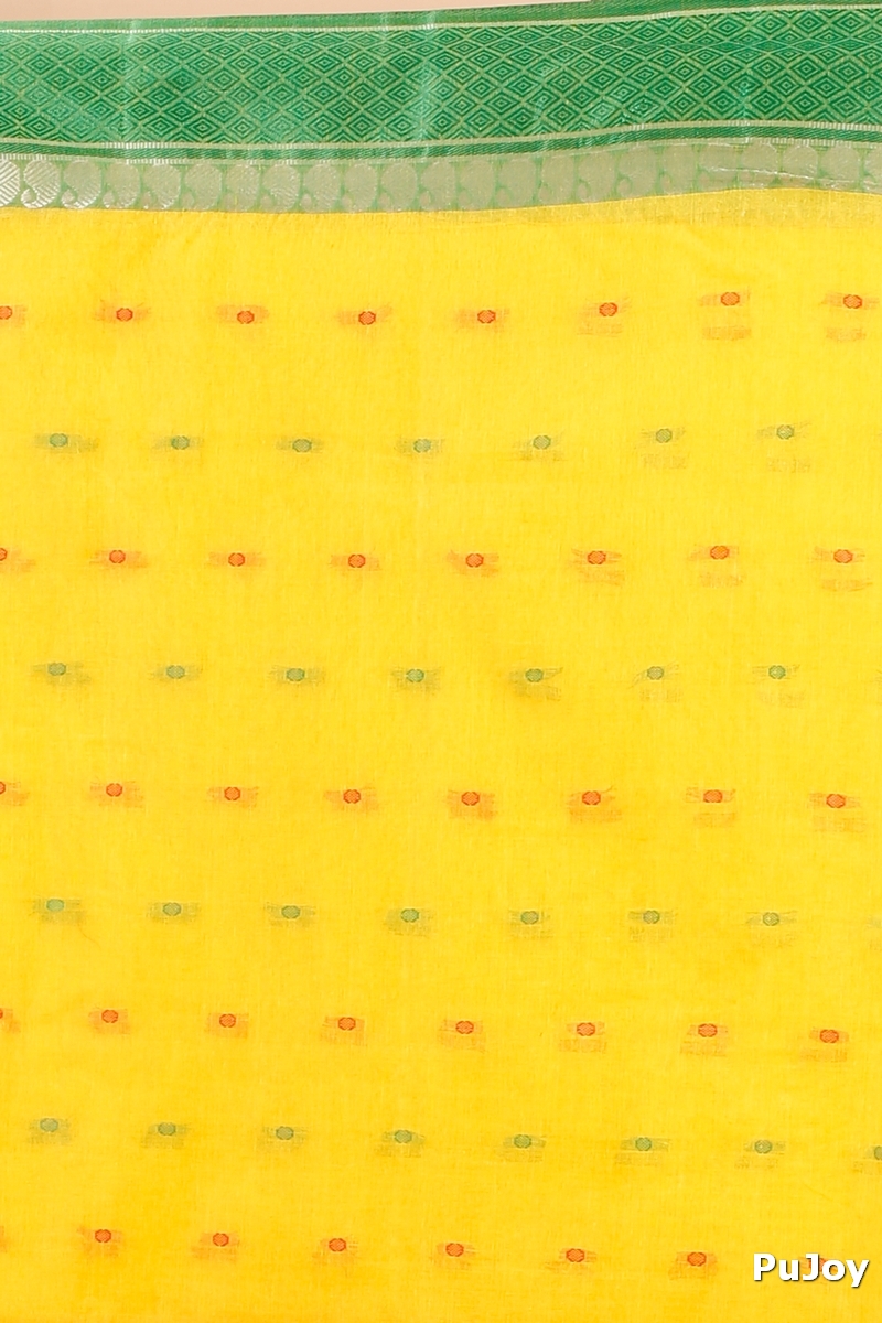 Yellow Pure Cotton Ganga Jamuna_Buti Tant Saree (650)