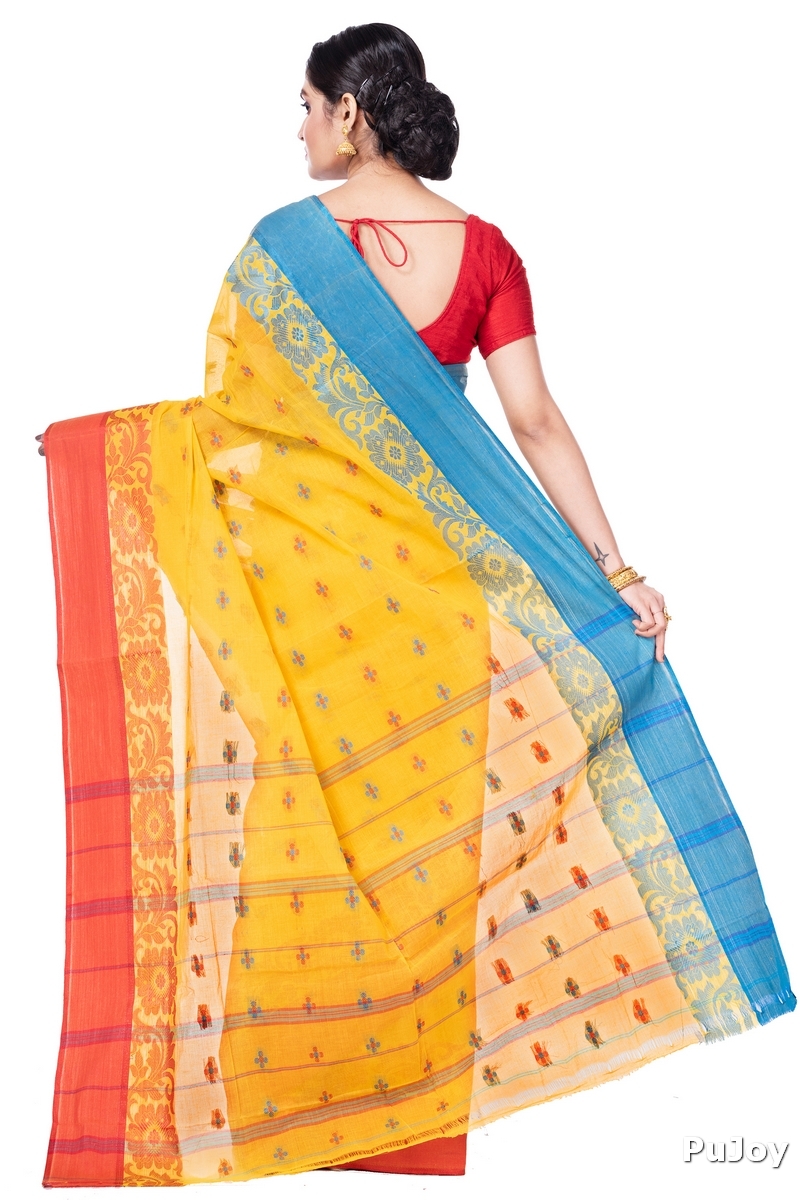 Yellow Pure Cotton Ganga Jamuna_Latapar Tant Saree (654)