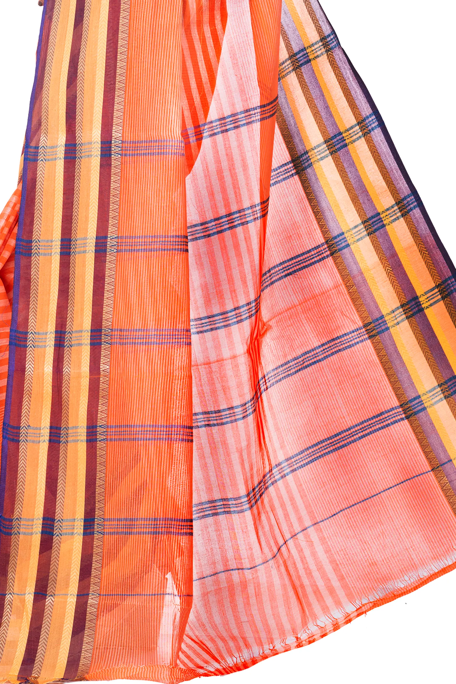Orange Pure Cotton Khajur_Churi_Strip Tant Saree (656)