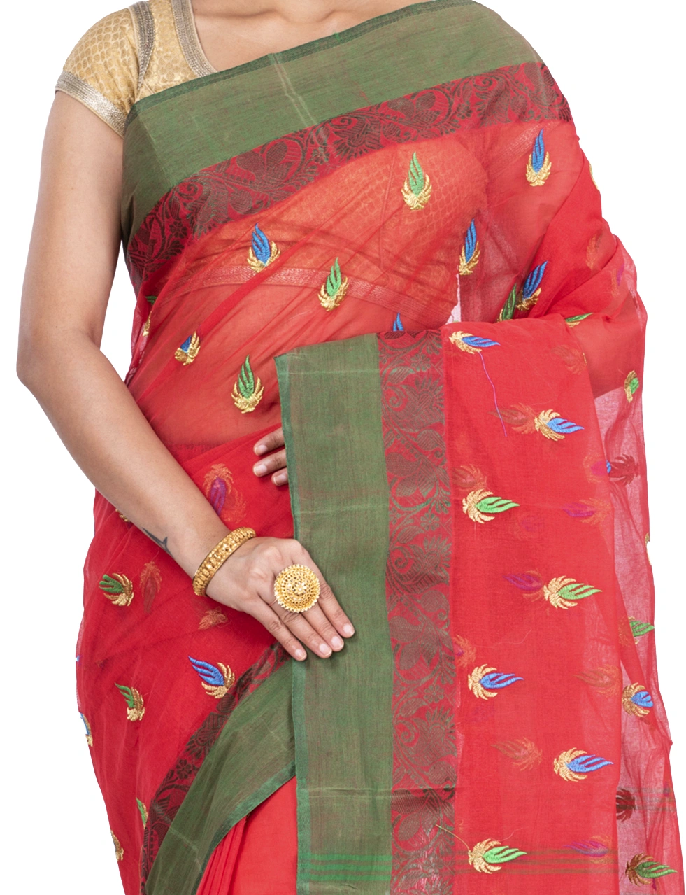 Red Pure Cotton Dip_Embro Tant Embroidery (663)