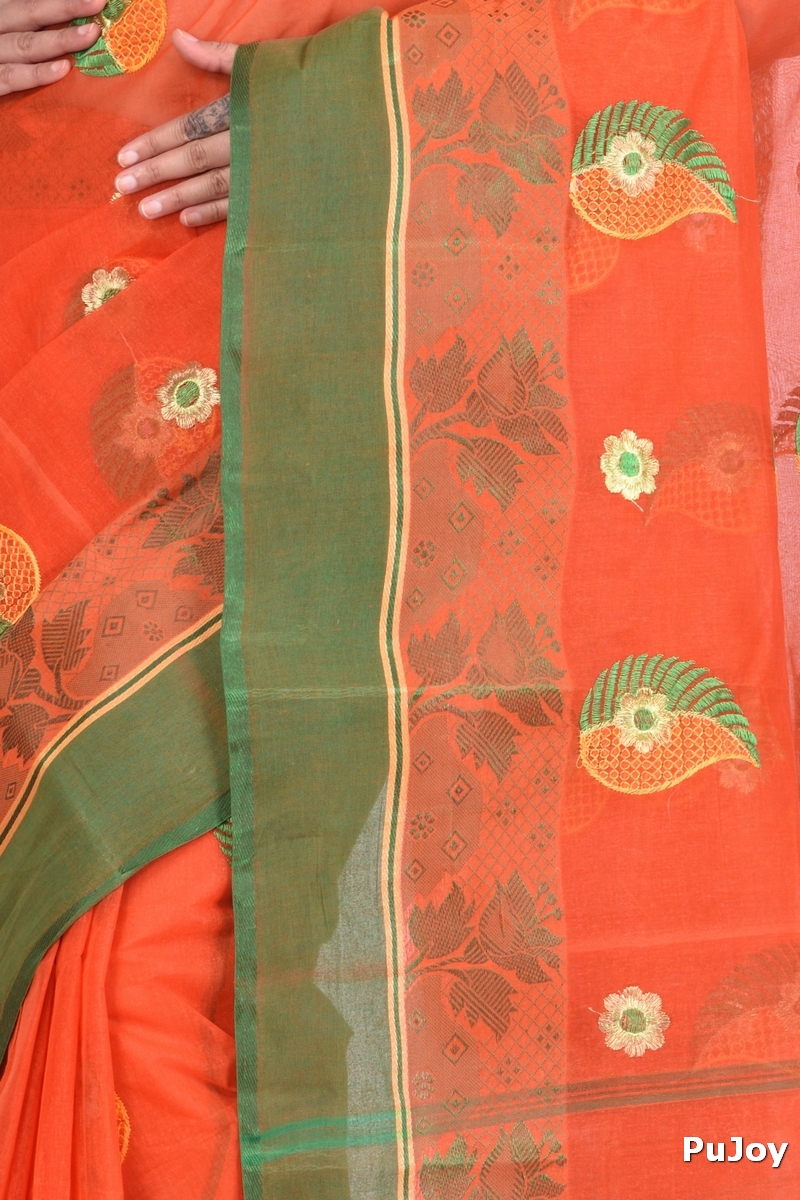 Orange Pure Cotton Shanko_Embro Tant Embroidery (664)