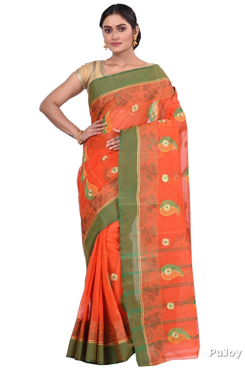 Orange Pure Cotton Shanko_Embro Tant Embroidery (664)