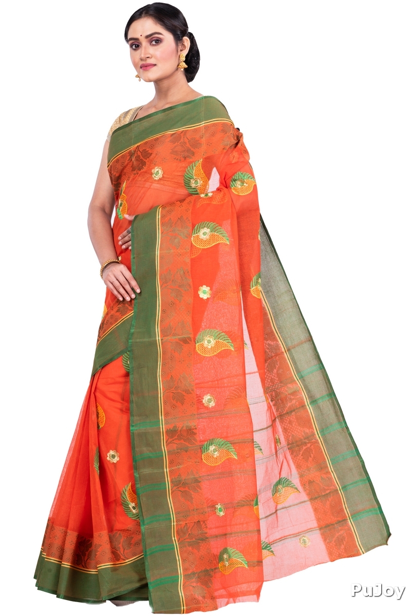 Orange Pure Cotton Shanko_Embro Tant Embroidery (664)
