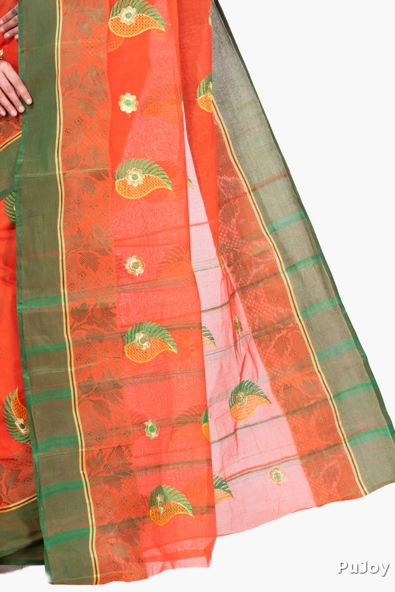 Orange Pure Cotton Shanko_Embro Tant Embroidery (664)
