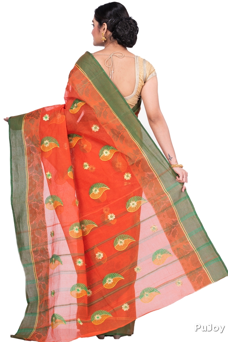 Orange Pure Cotton Shanko_Embro Tant Embroidery (664)