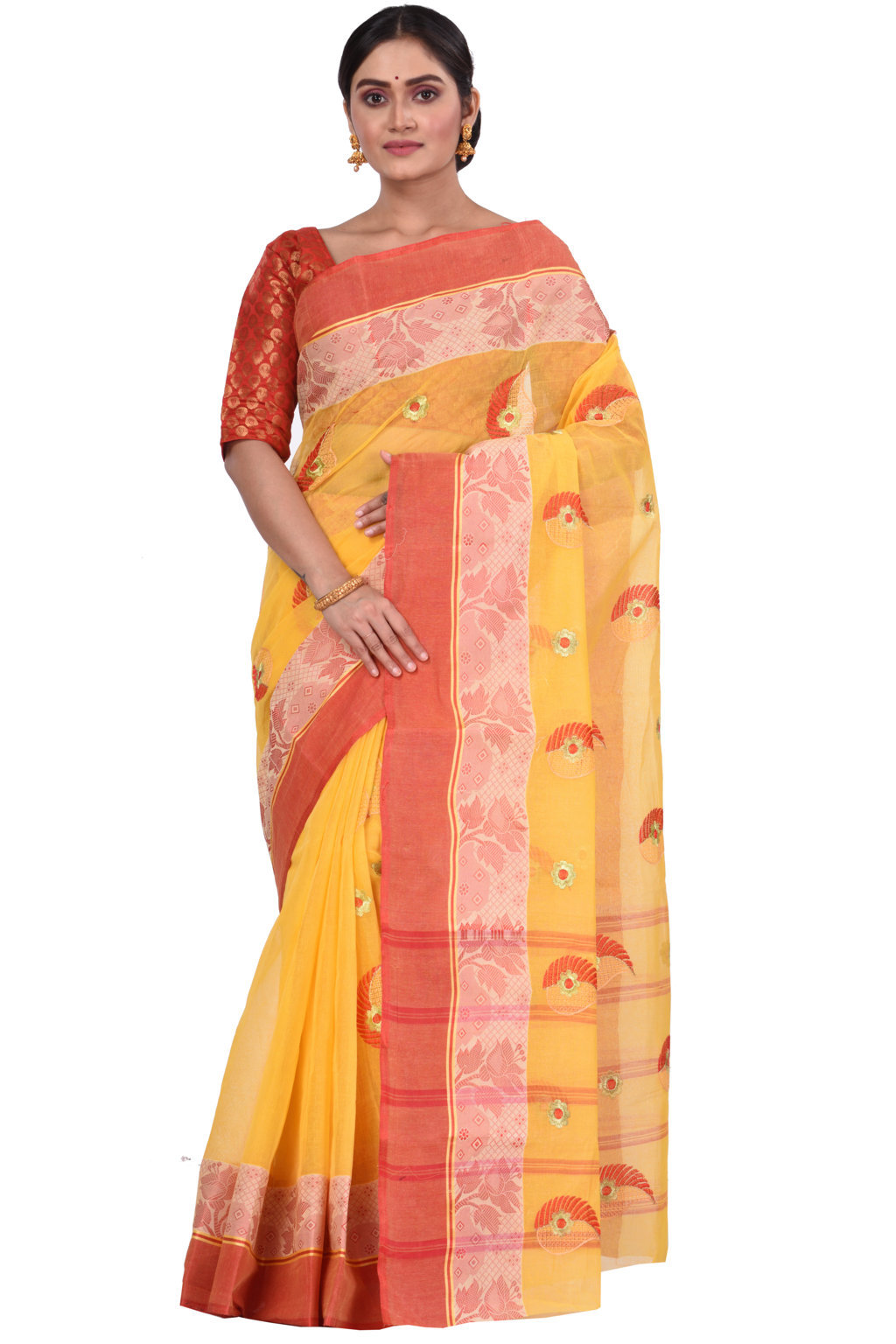 Yellow Pure Cotton Shanko_Embro Tant Embroidery (665)