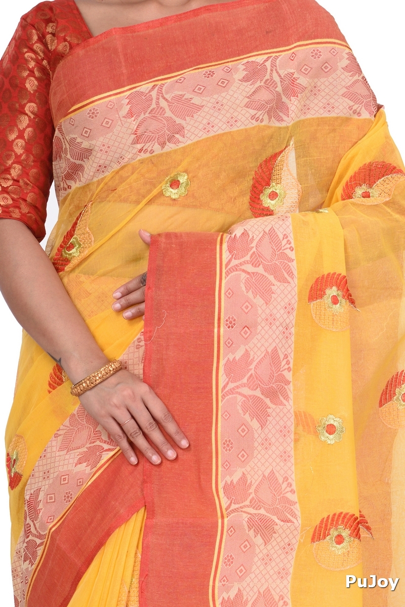 Yellow Pure Cotton Shanko_Embro Tant Embroidery (665)