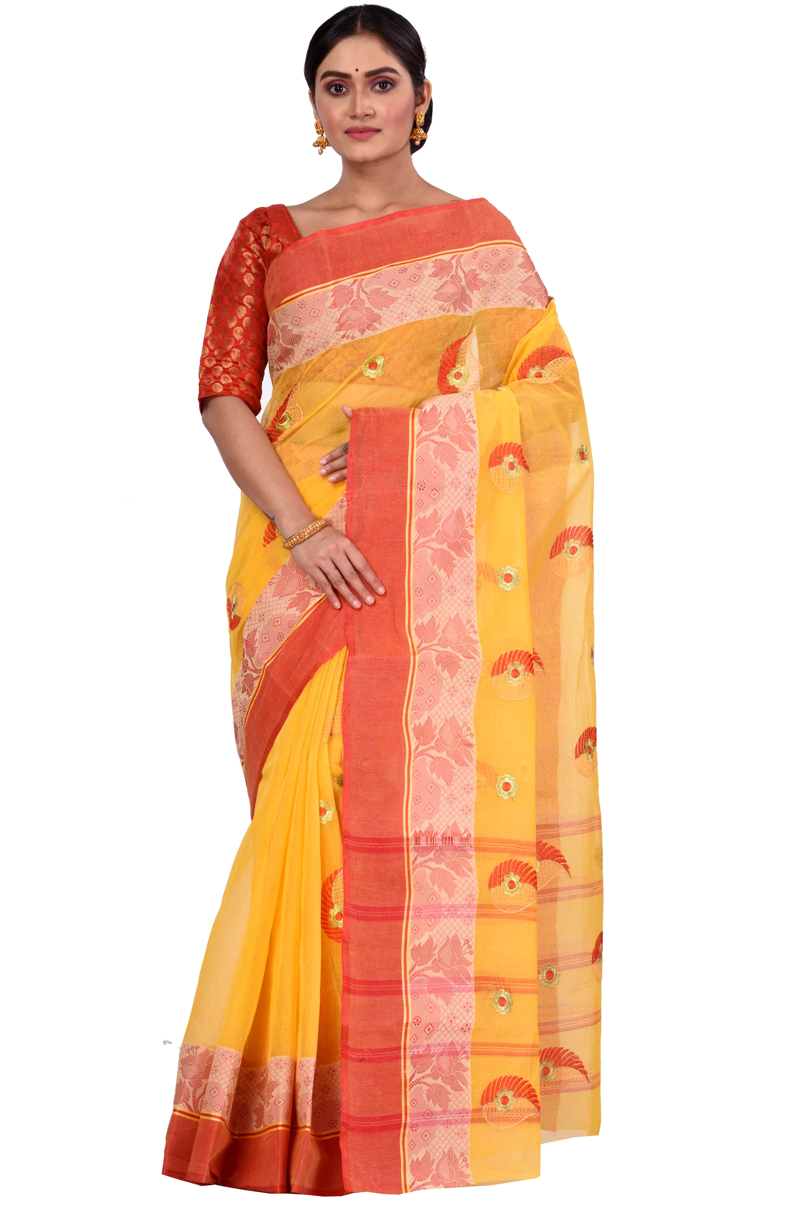 Yellow Pure Cotton Shanko_Embro Tant Embroidery (665)