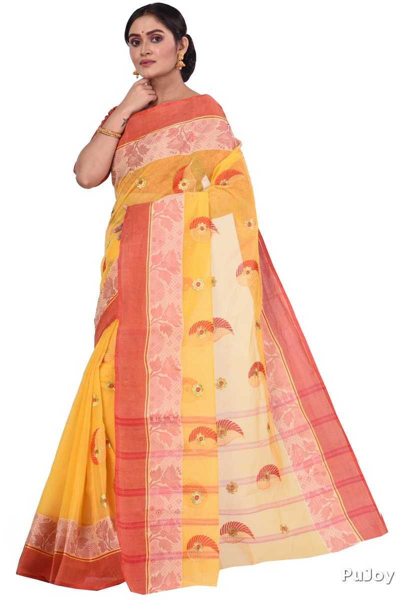 Yellow Pure Cotton Shanko_Embro Tant Embroidery (665)