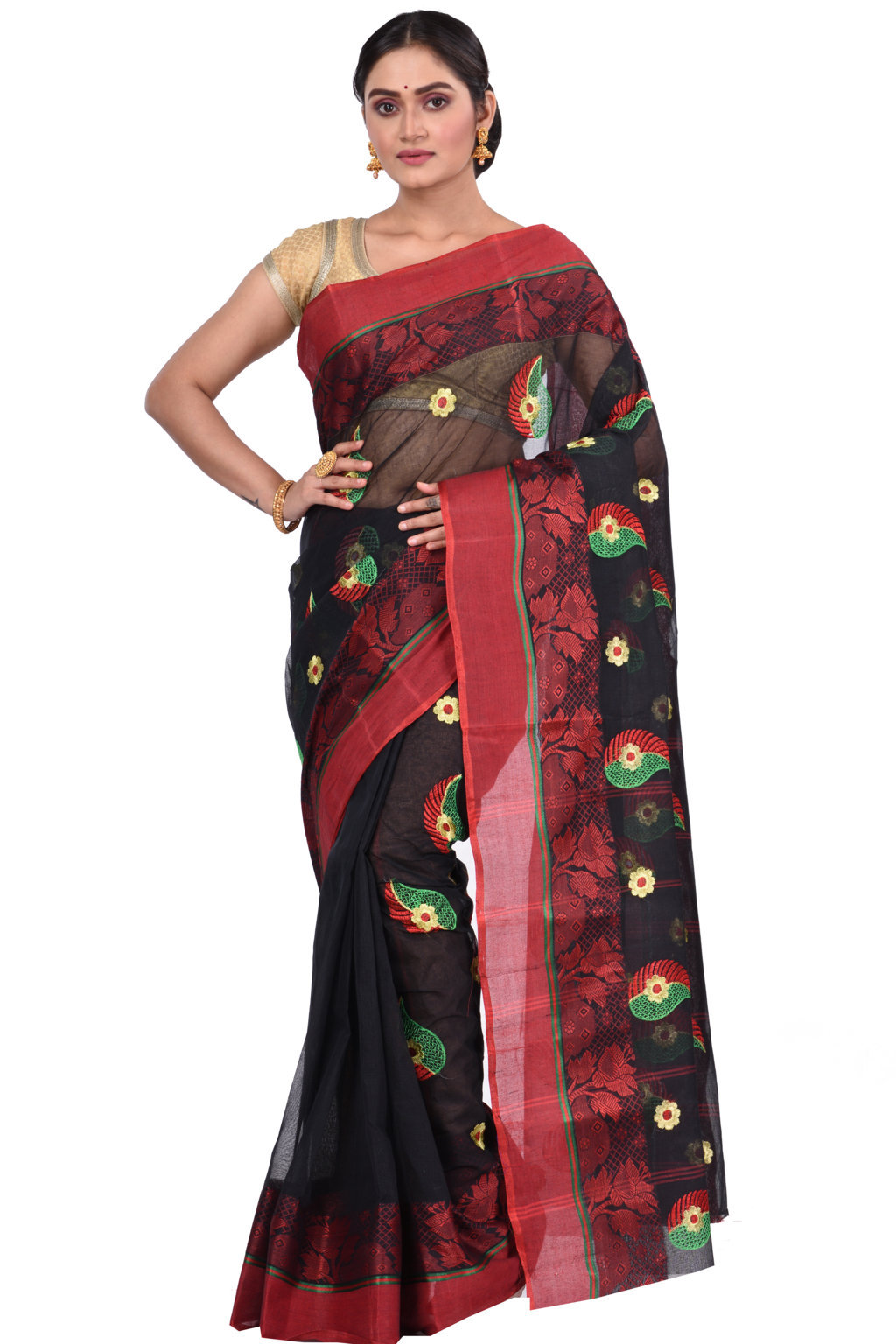 Black Pure Cotton Shanko_Embro Tant Embroidery (666)