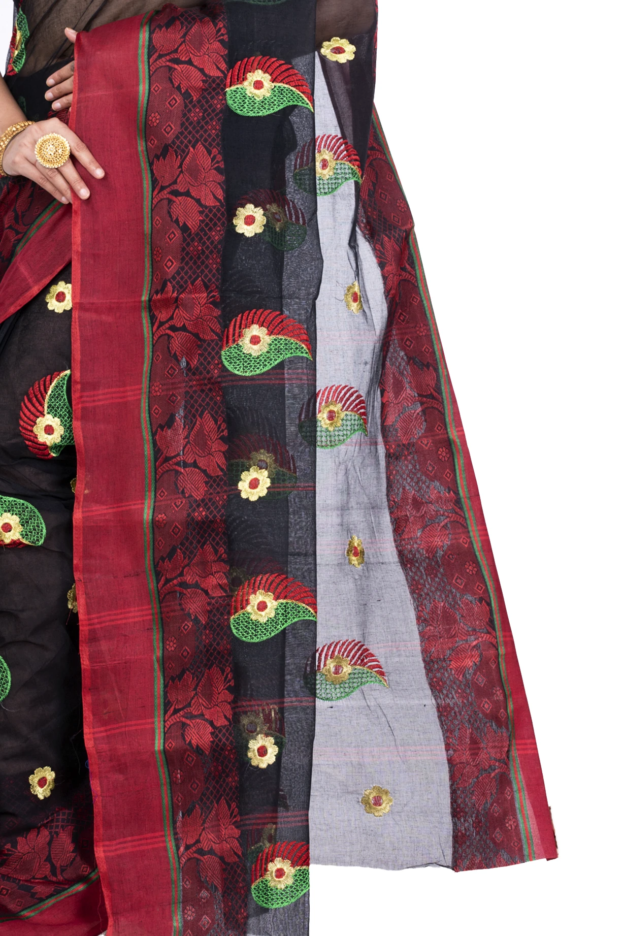 Black Pure Cotton Shanko_Embro Tant Embroidery (666)