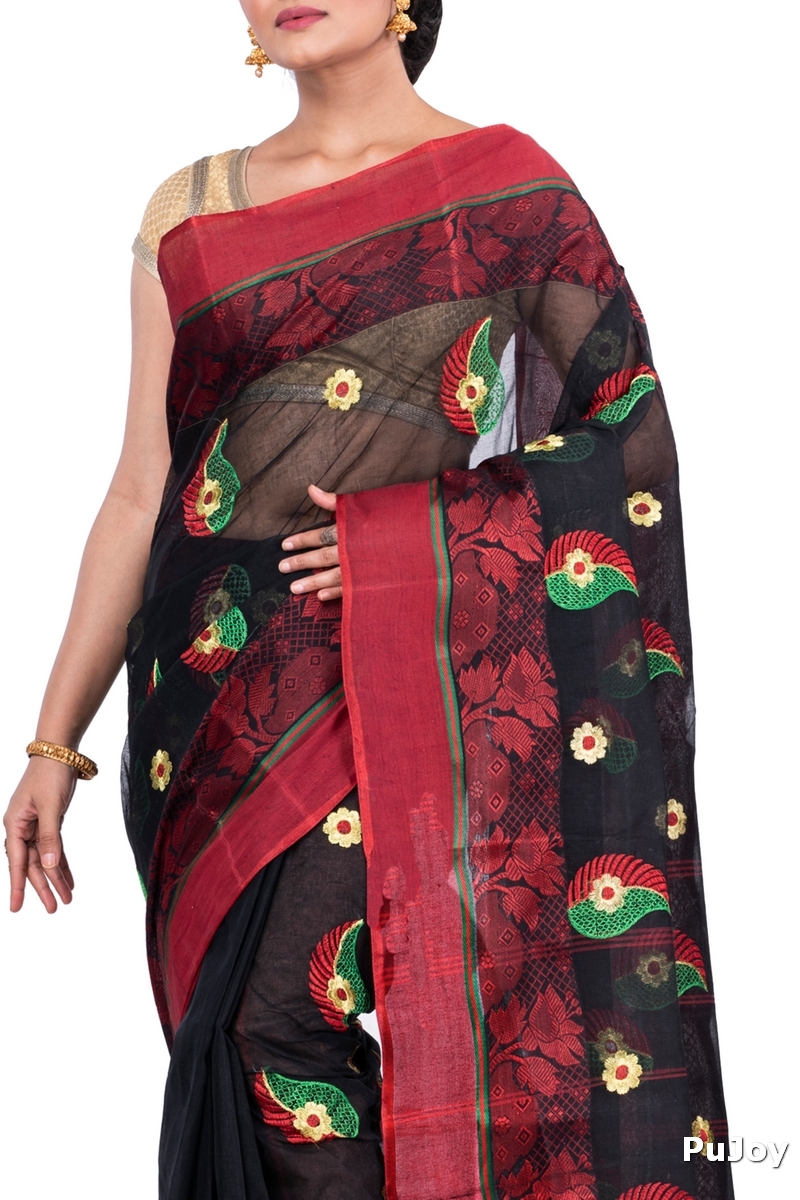 Black Pure Cotton Shanko_Embro Tant Embroidery (666)