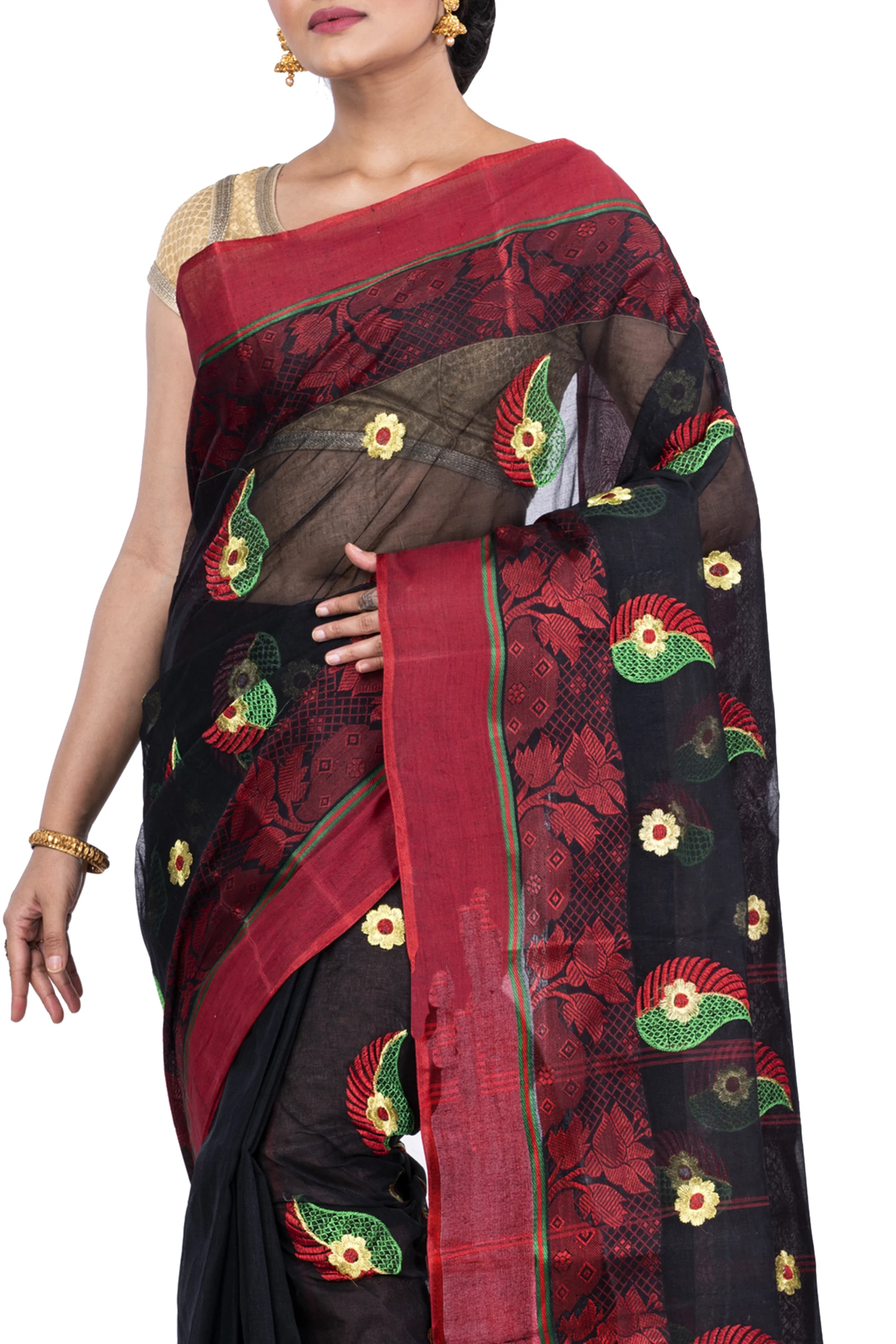 Black Pure Cotton Shanko_Embro Tant Embroidery (666)