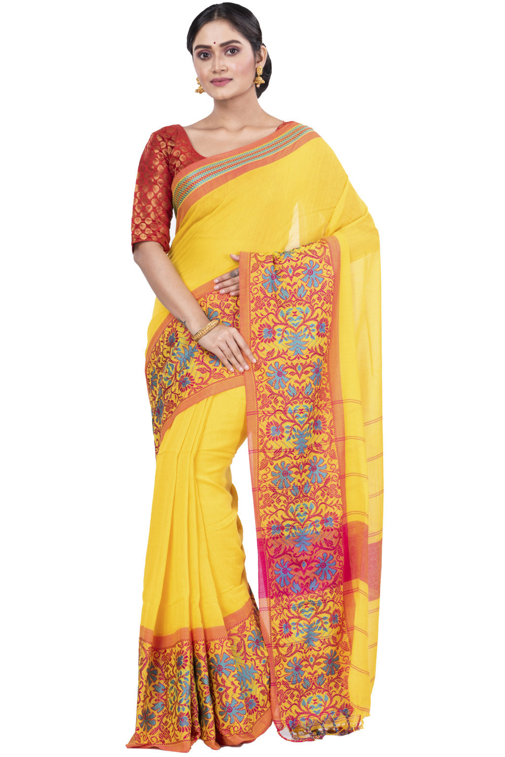 Yellow Pure Cotton Begompuri_Hand Hand Loom Saree (667)