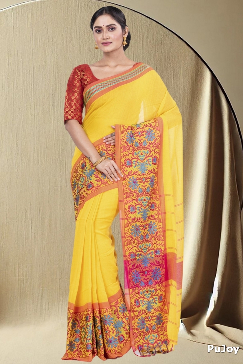 Yellow Pure Cotton Begompuri_Hand Hand Loom Saree (667)