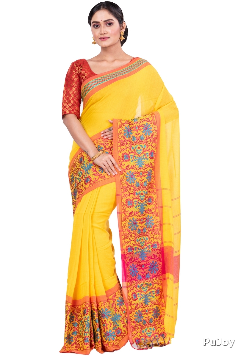 Yellow Pure Cotton Begompuri_Hand Hand Loom Saree (667)