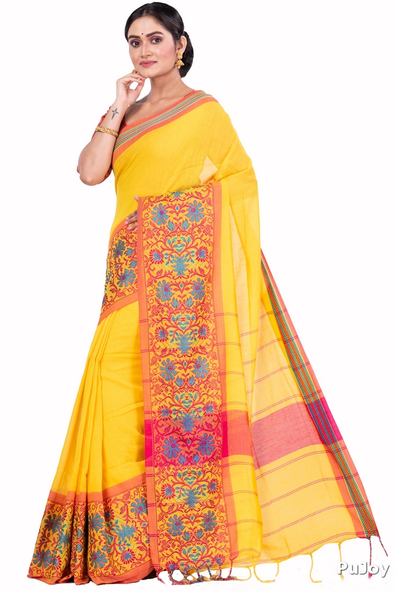 Yellow Pure Cotton Begompuri_Hand Hand Loom Saree (667)